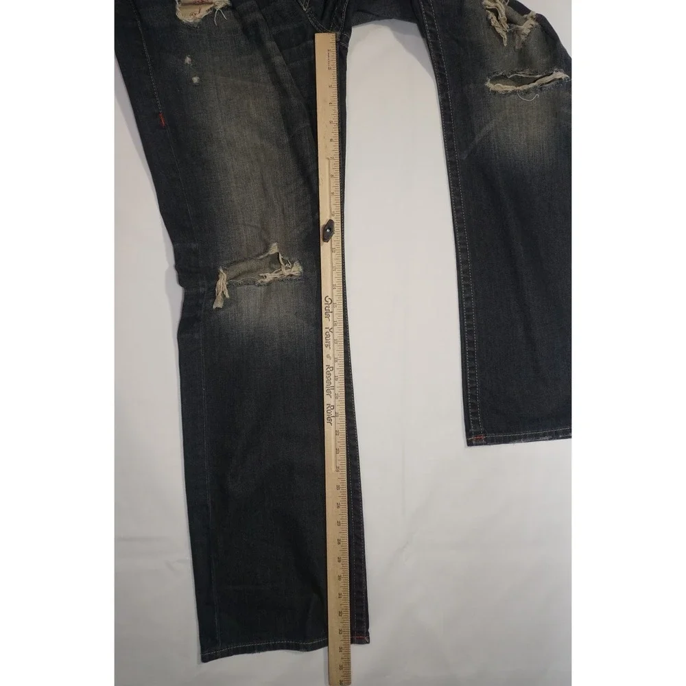 True Religion 38 Straight Leg Distressed Dark Wash Blue Jeans